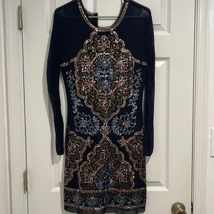 Long sleeve mesh sequined dress